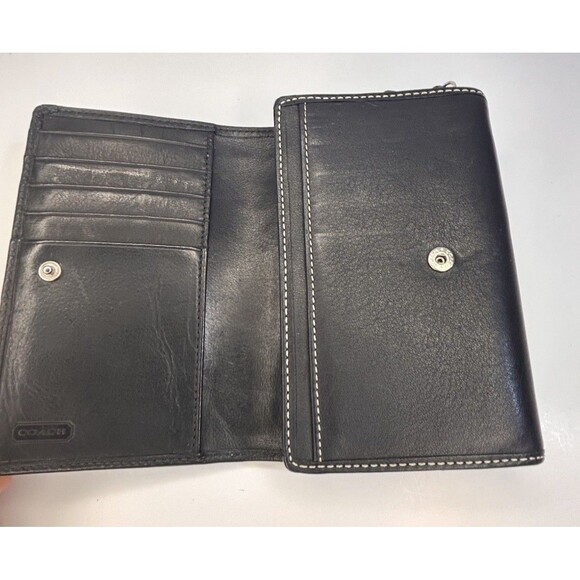 Coach Women's Black Leather Compact Snap/Zipper Clutch Purse Wallet Y2k  Vtg - Picture 3 of 10